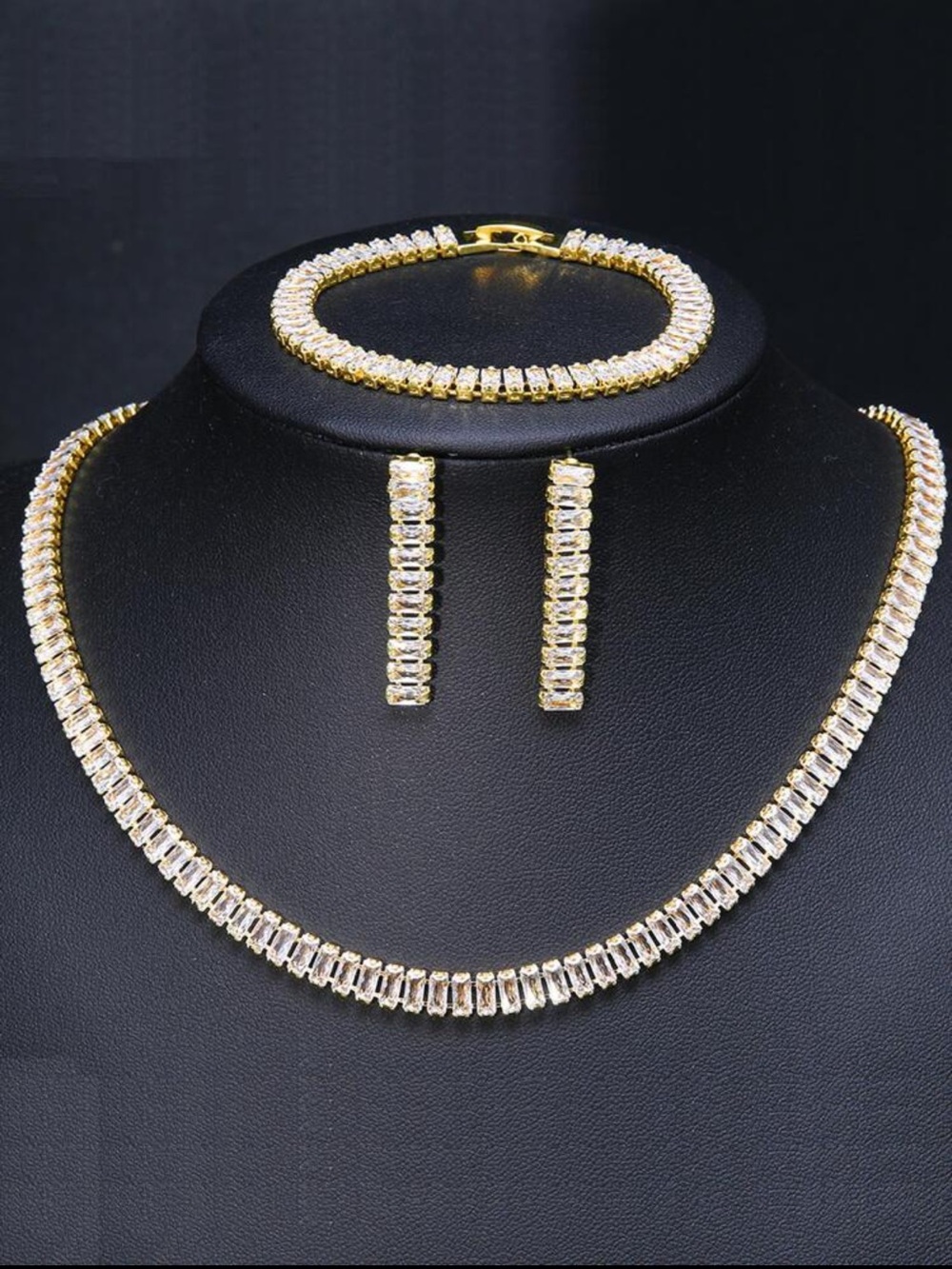 Gold-Tone 🔥 Crystal Tennis Necklace, Bracelet & Earrings Set
